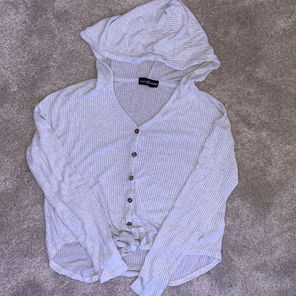 Beige/Gray long sleeve button Sweater